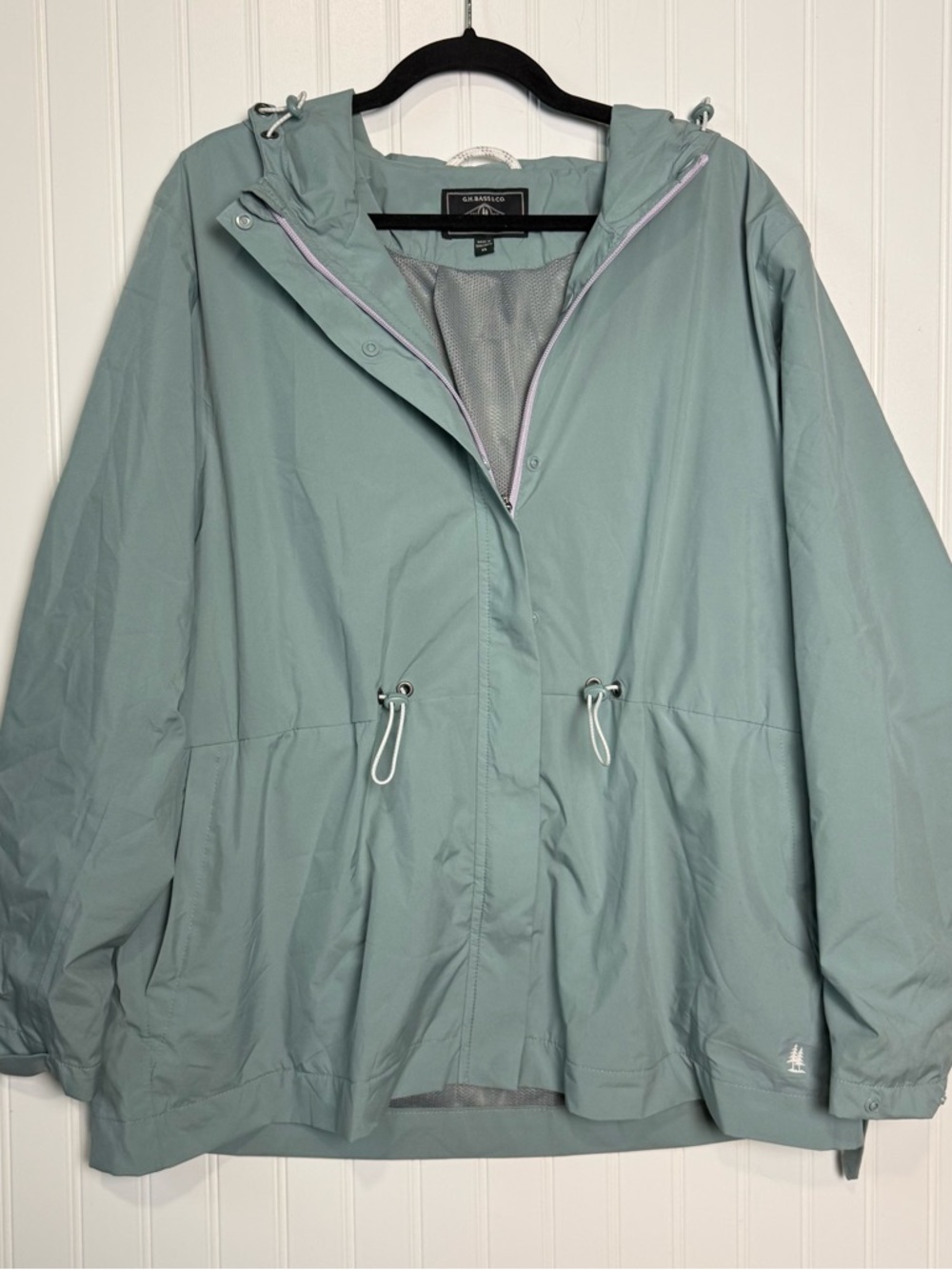 G.H. Bass Hooded Windbreaker Jacket XL Blue Cinch Waist Lightweight Raincoat